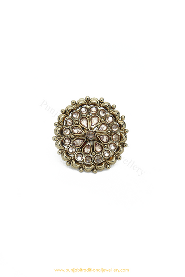 Antique Gold Finished Champagne Stone Ring By PTJ